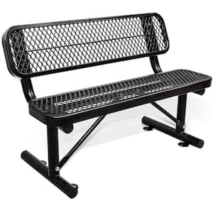 4 ft. Black Outdoor Metal Steel Bench with Backrest for Garden, Lawn