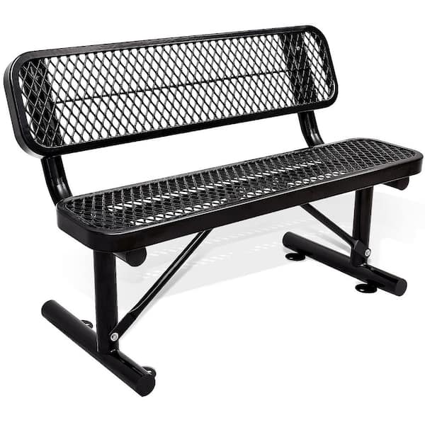 Zeus & Ruta 4 ft. Black Outdoor Metal Steel Bench with Backrest for Garden, Lawn