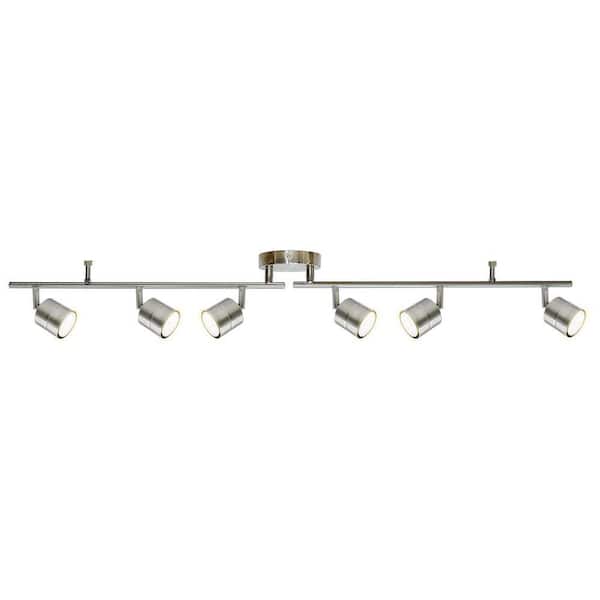 3.7 ft. 6-Light Brushed Nickel Integrated LED Ceiling Mounted Hardwired Track Lighting Kit with Round Spotlight Head