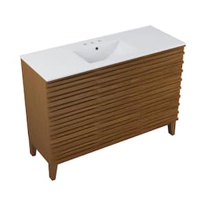 Cascade 48 in. W Bathroom Vanity in Brown Oak with White, 3-Hole Ceramic Sink Top