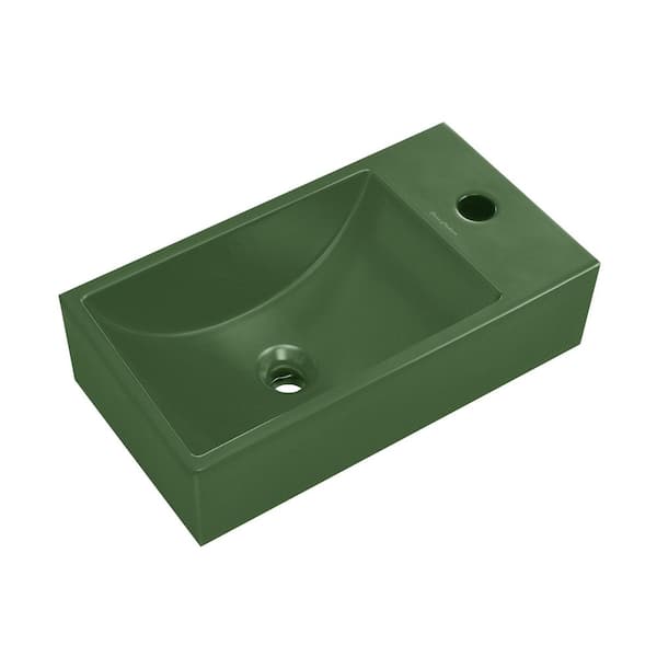 Lisse 16 in. L 4 in. D Composite Rectangle Wall-Mounted Sink with Right Side Faucet Mount in Matte Royal Green