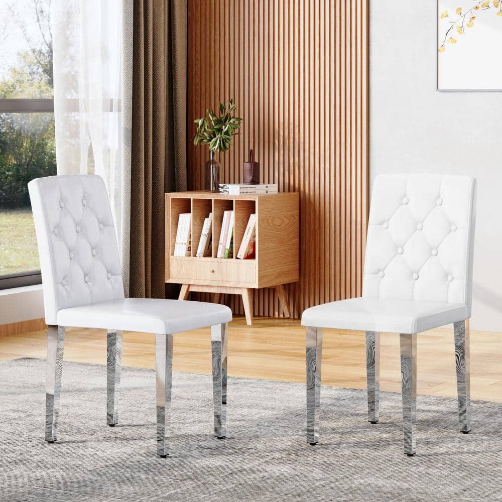 White 2-Pack PU Upholstered Dining Chairs with Silver Metal Legs price history on PriceWatchPro