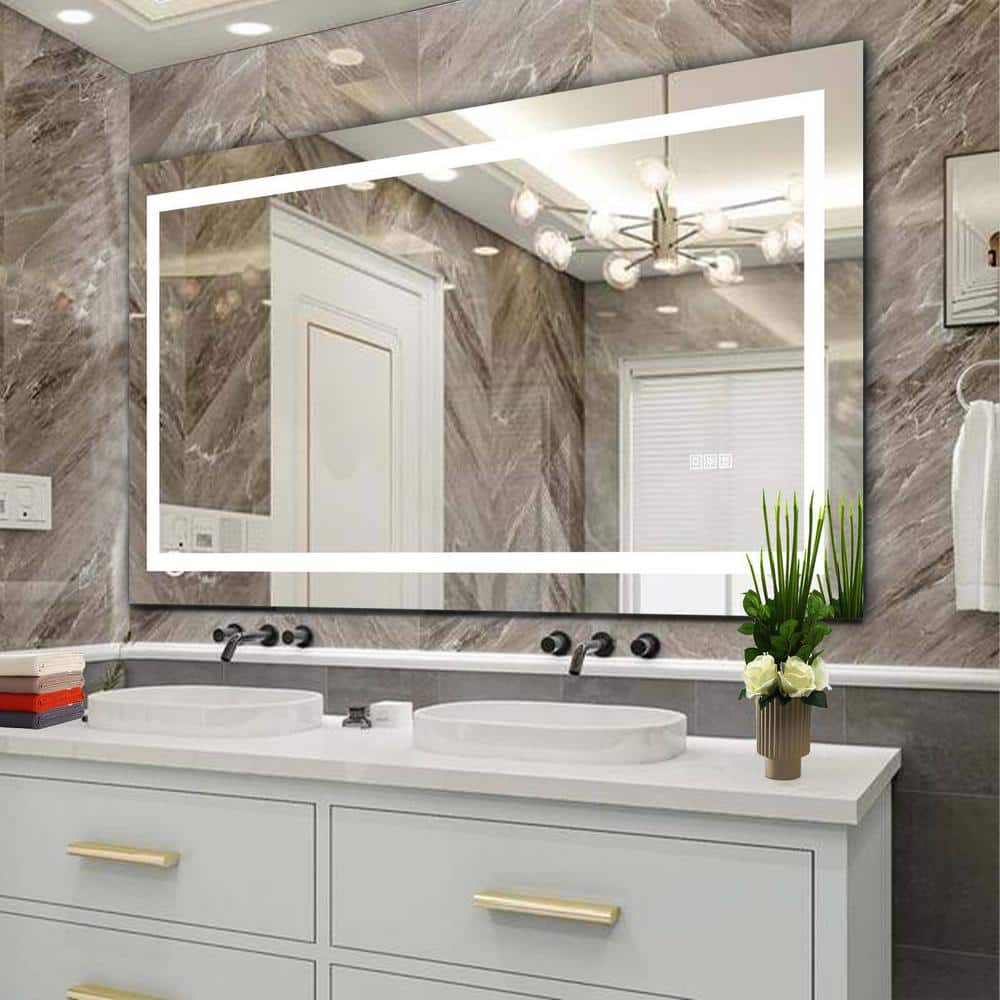 60 in. W x 32 in. H Rectangle LED Bathroom Mirror, anti-Fog and Dimming LED