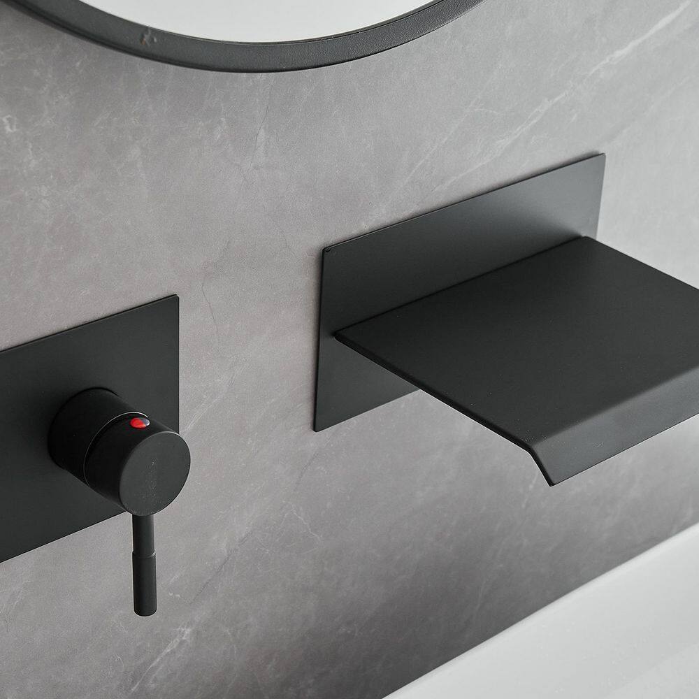 Matte Black Wall-Mount Waterfall Bathroom Faucet with Lever Handle
