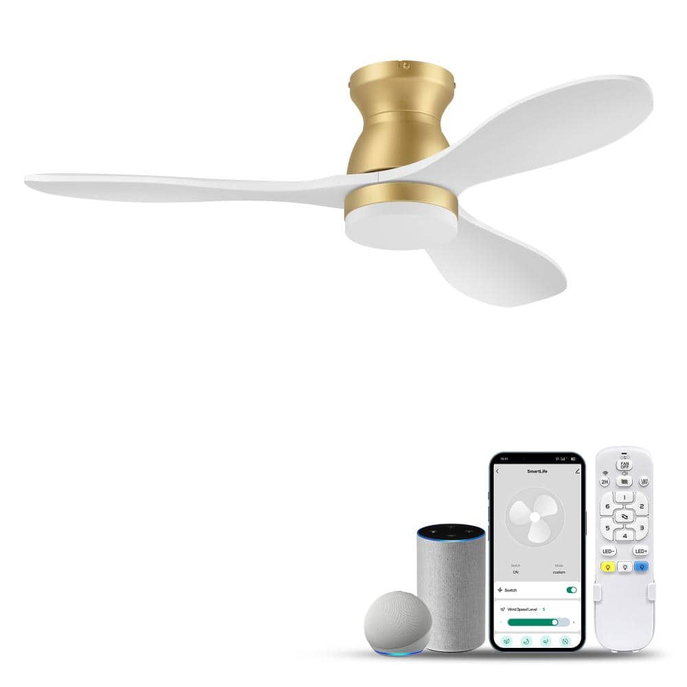 42 in. Smart Multi Control Gold 6 Speeds White Flush Mount Standard Ceiling Fan with Remote and 3CCT LED Light price history on PriceWatchPro