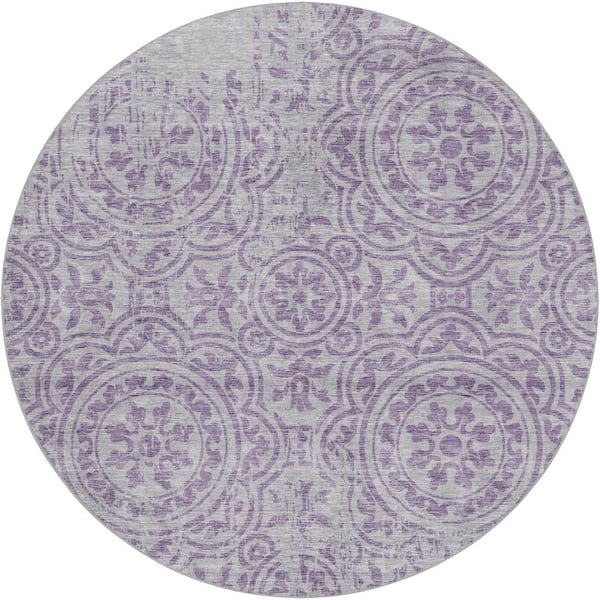 Dream Shag Premium Machine Washable Abstract ADS758 Lavender 8 ft. x 8 ft. Round Rug