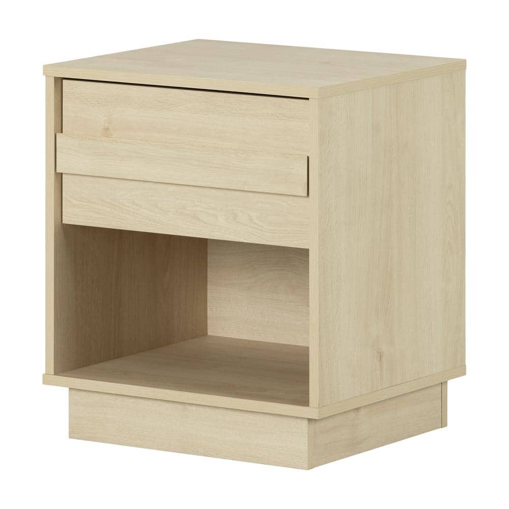 Bleached Oak 1-Drawer Nightstand with Open Shelf