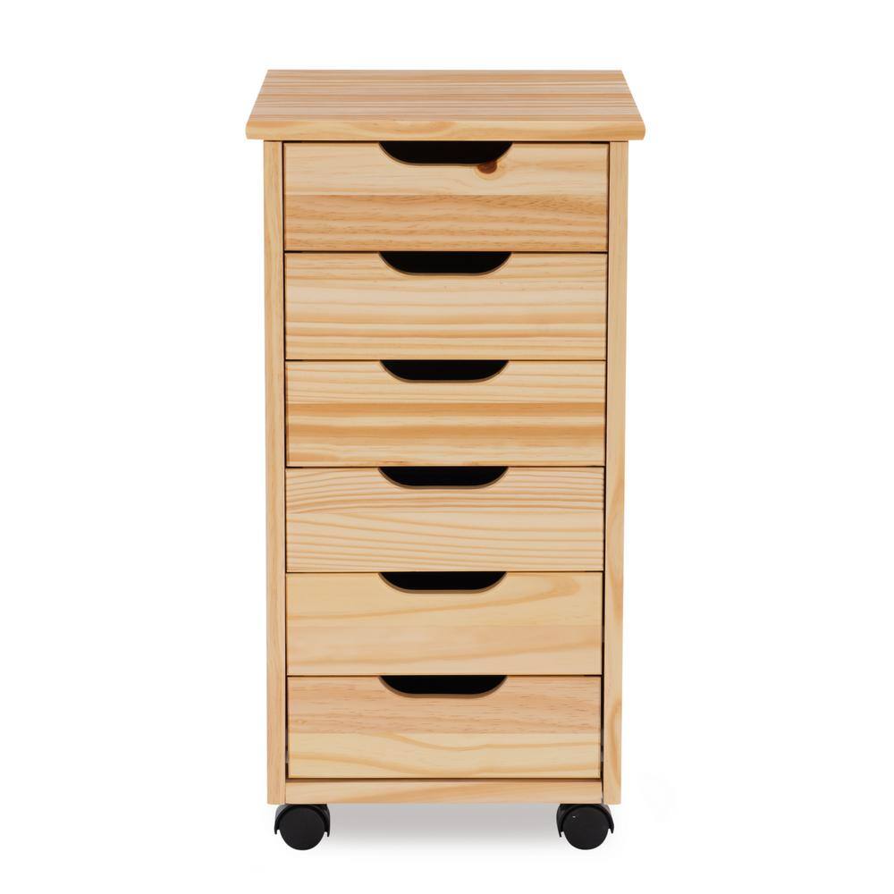 Linon Home Decor Mcleod Natural 6 Drawer Rolling Storage Organizational Cart THD02089 The Home