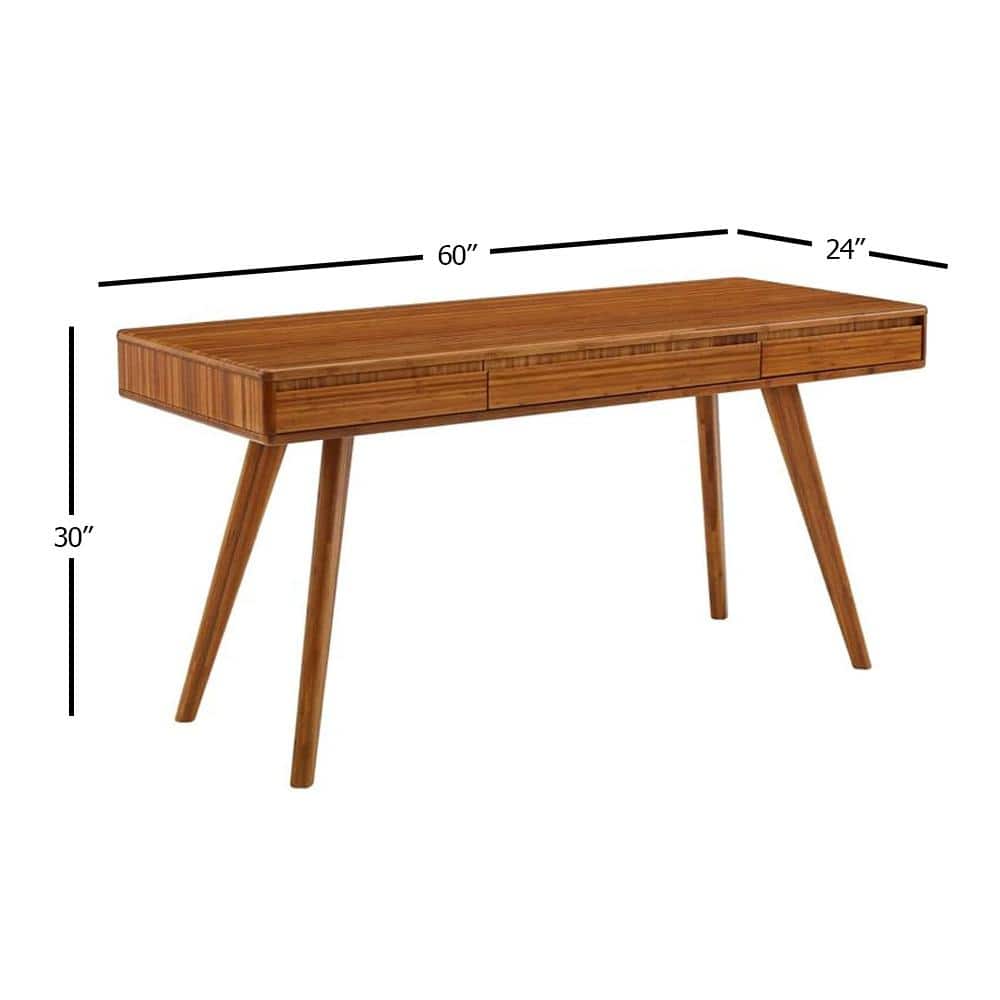 Amber Bamboo 60" Writing Desk with Splayed Legs and Drawers