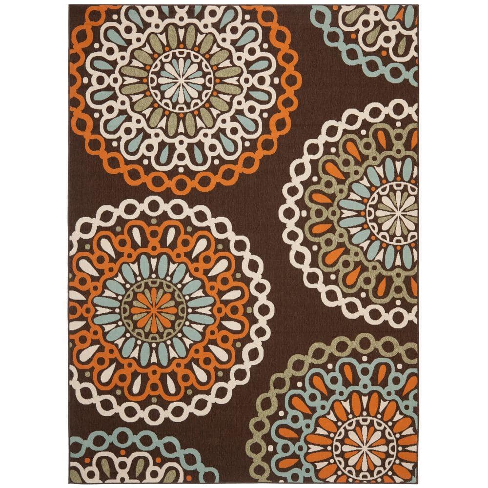 Chocolate and Terracotta Floral Reversible Rectangular Rug