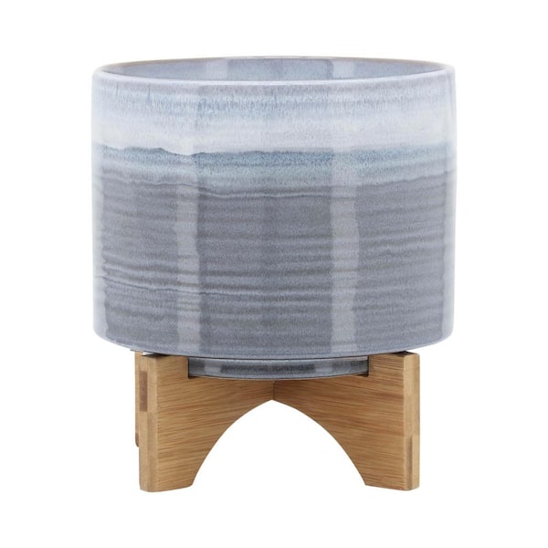 8 in. x 10 in. Blue Fade Ceramic With Stand Planter Decorative Pot