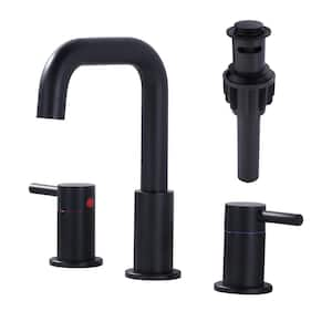 8 in. Widespread Double Handle Bathroom Faucet with Pop-Up Drain Kit Included and Supply Lines in Matte Black