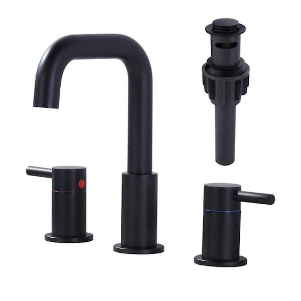 IVIGA 8 in. Widespread Double Handle Bathroom Faucet with Swivel Spout, 2 Aerators, Drain and Supply Lines in Matte Black
