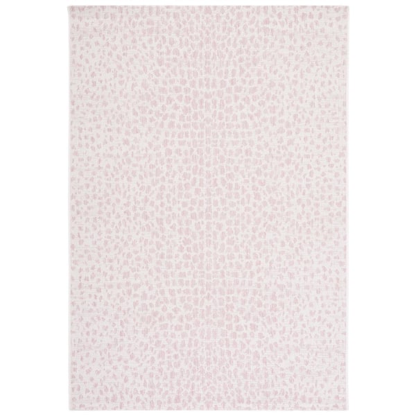 SAFAVIEH Courtyard Ivory/Blush Pink 7 ft. x 10 ft. Cheetah Geometric Indoor/Outdoor Area Rug
