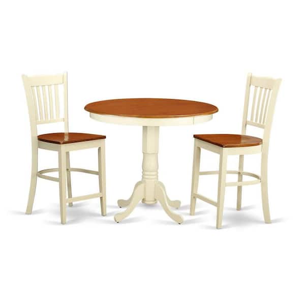 East West Furniture 3-Piece Buttermilk and Cherry Solid Wood Top - Dining Room Set - Seats 4