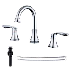 8 in. Widespread Double Handle Bathroom Faucet with Drain Assembly in Polished Chrome