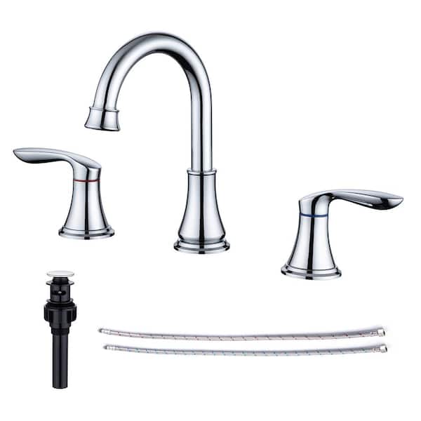RAINLEX 8 in. Widespread Double Handle Bathroom Faucet with Drain Assembly in Polished Chrome