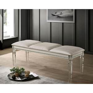 Noriah Glam Pearl White and Cushioned Bench With Acrylic Clear Legs