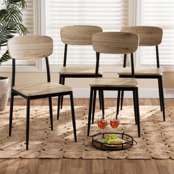 Baxton Studio Honore Light Brown and Black Dining Chair Set of 4