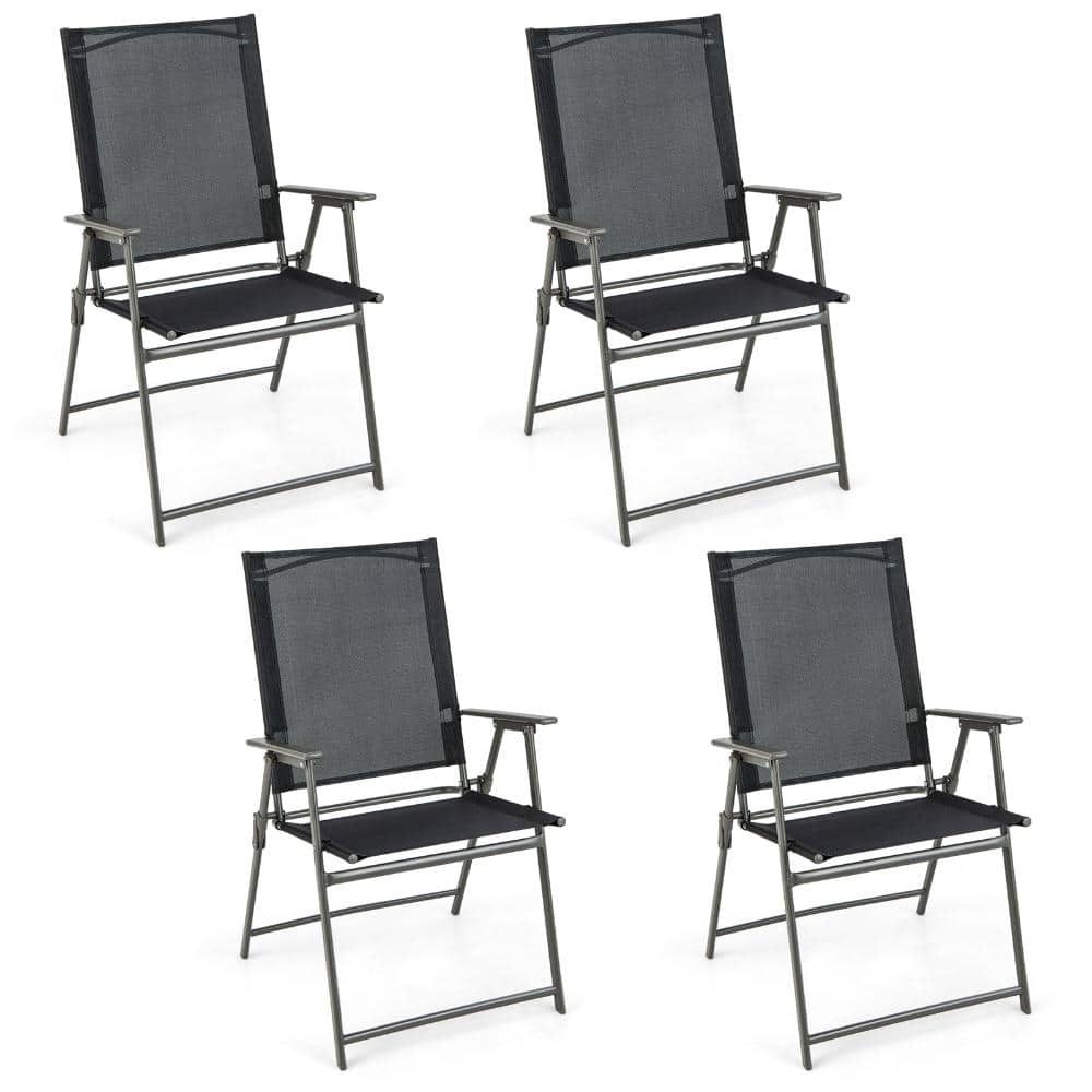 Set of 4 Outdoor Patio Folding Chairs with Rustproof Metal Frame for Backyard and Garden, Black price history on PriceWatchPro