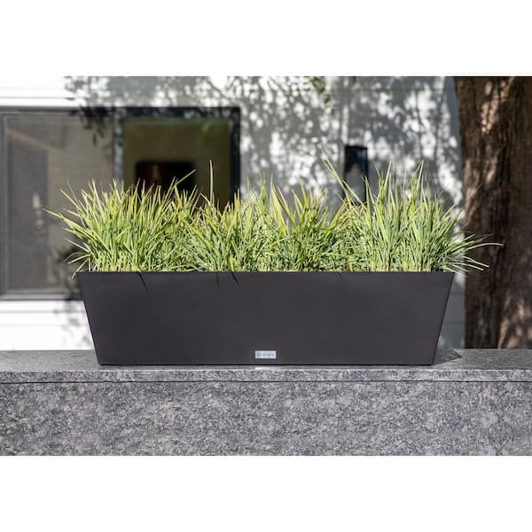 9 in. x 36 in. Black Plastic Window Box (2-Pack)