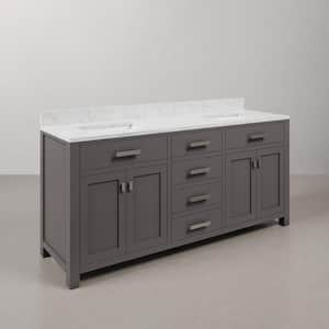 Madison 72 in. W x 21.5 in. D x 34 in. H Double Sink Bath Vanity in Cashmere Grey with Carrara White Marble Top