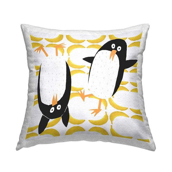 Stupell Industries Fun Penguins and Bananas Yellow Square Outdoor Throw Pillow