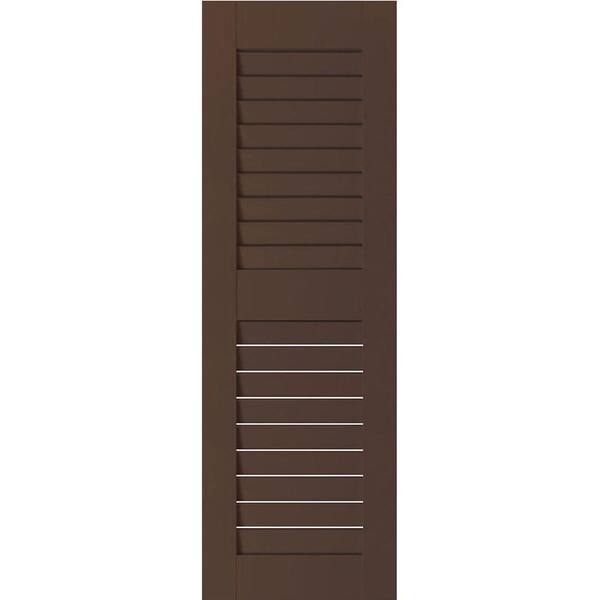 Ekena Millwork 12 in. x 55 in. Exterior Real Wood Western Red Cedar Open Louvered Shutters Pair Tudor Brown