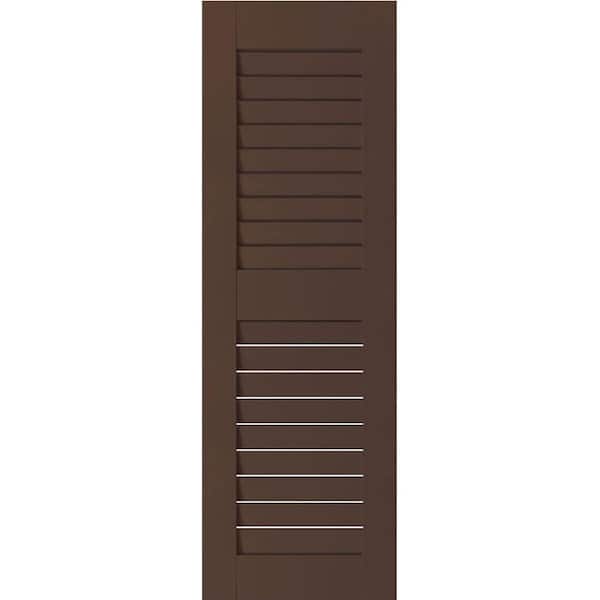 Ekena Millwork 15 in. x 69 in. Exterior Real Wood Pine Louvered Shutters Pair Tudor Brown