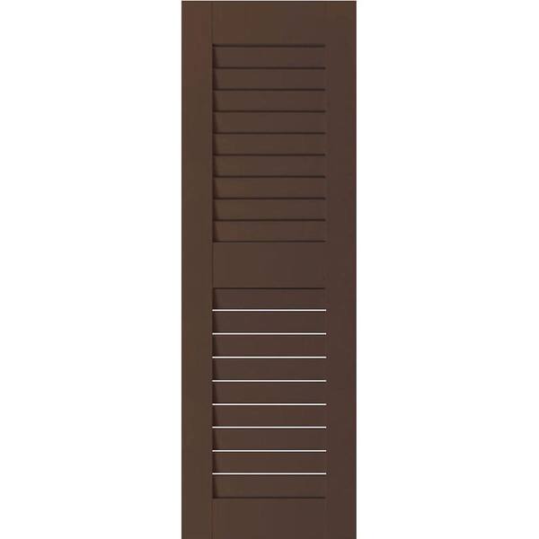 Ekena Millwork 18 in. x 44 in. Exterior Real Wood Pine Open Louvered Shutters Pair Tudor Brown