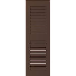 18 in. x 51 in. Exterior Real Wood Pine Louvered Shutters Pair Tudor Brown
