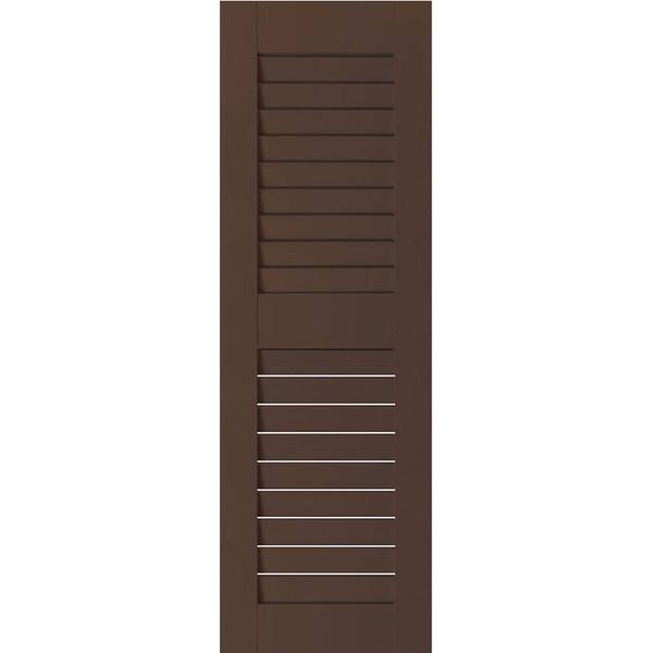 Ekena Millwork 18 in. x 73 in. Exterior Real Wood Pine Louvered Shutters Pair Tudor Brown