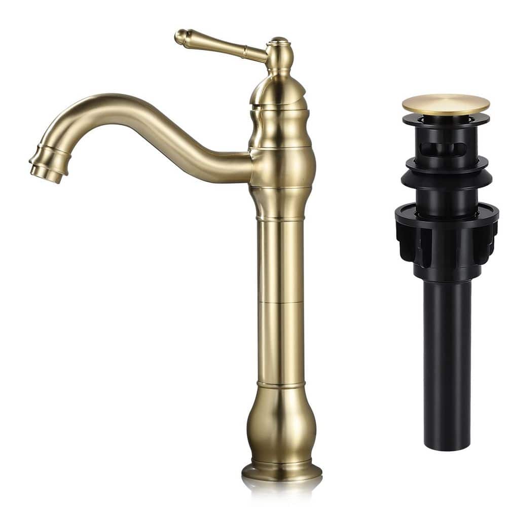 Single Hole Single Handle Waterfall Vessel Sink Faucet with Pop-up Drain in Brushed Gold price history on PriceWatchPro