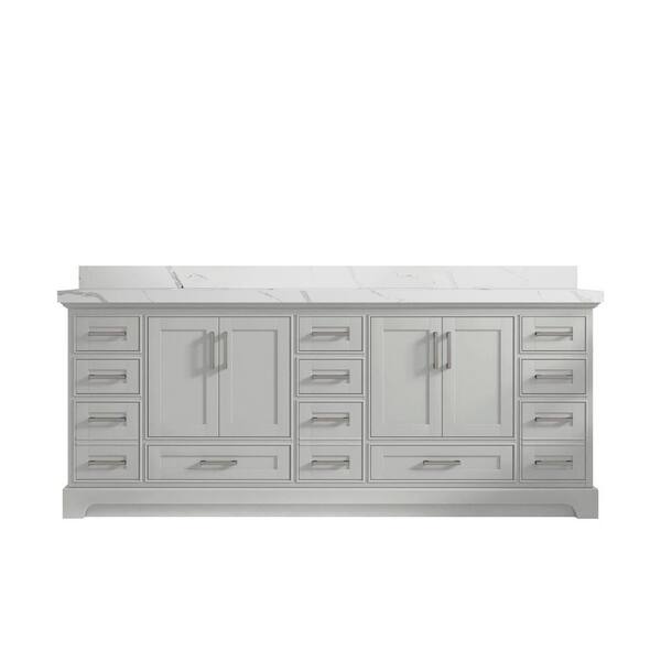 Willow Collections Fenway 84 in. W x 22 in. D x 36 in. H Double Sink Bath Vanity in Elephant Gray with 2" Calacatta Quartz Top