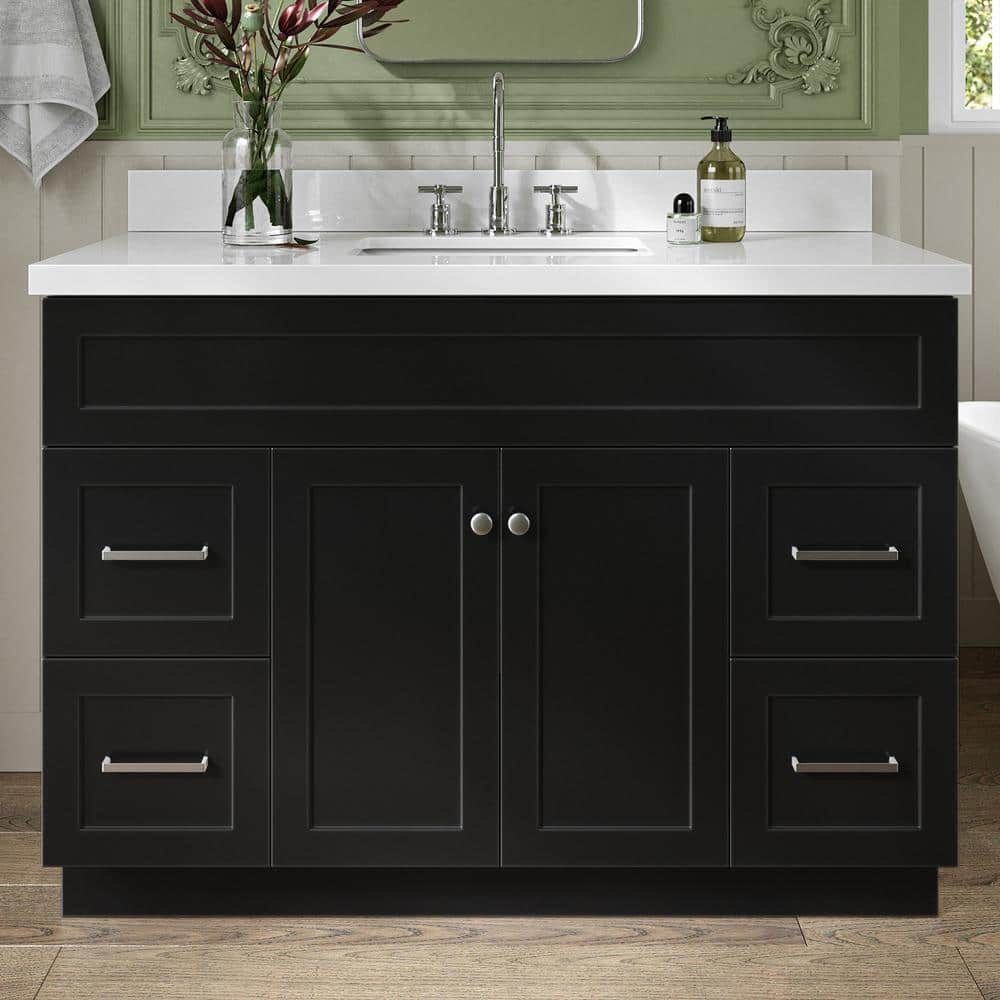 Hamlet 49" Black Wood Vanity with White Quartz Top
