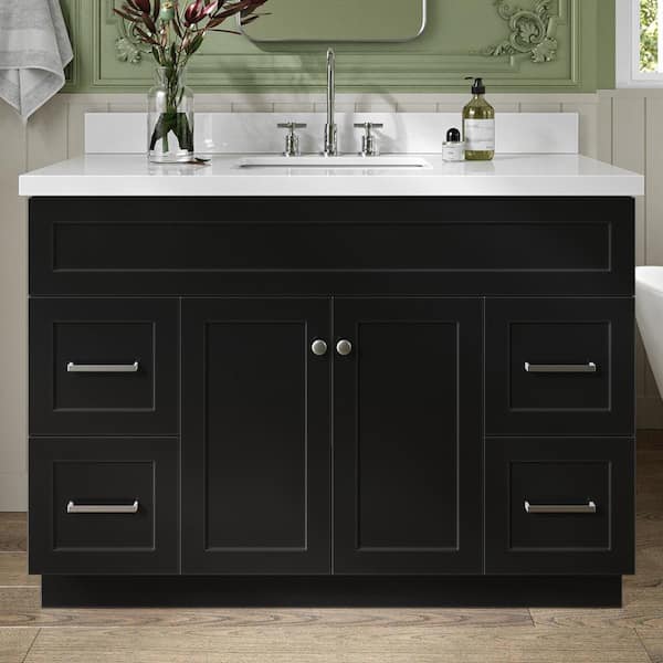 ARIEL Hamlet 49 in. W x 22 in. D x 36 in. H Bath Vanity in Black with Pure White Quartz Top