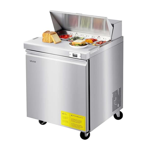 31 in. Sandwich Prep Table 7.1 cu. ft. Food Prep Fridge, Commercial Prep Refrigerator Table in Stainless Steel Silver