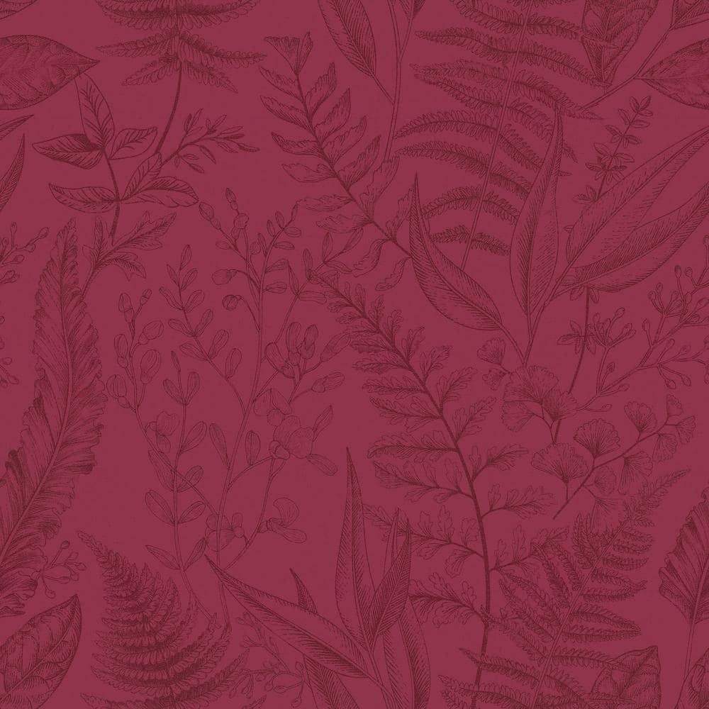 Into The Wild Red Botanical Leaf Paper Non-Pasted Non-Woven Wallpaper Roll
