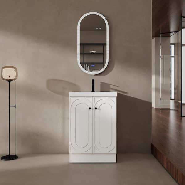 UPIKER Sheffield 23.6 in. W x 19.7 in. D x 35.4 in. H Freestanding Bath Vanity Cabinet in White with White Resin Top