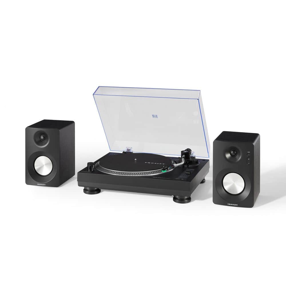 Black Aluminum Turntable with Bluetooth and Stereo Speakers
