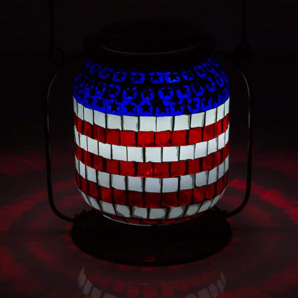 Patriotic Solar Powered LED Outdoor Lantern with Metal Frame