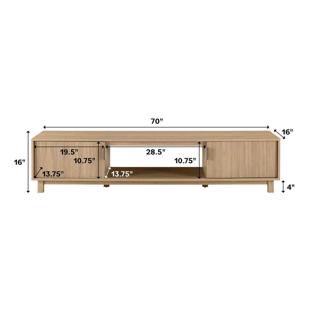 70" Coastal Oak Wood TV Stand with Reeded Doors