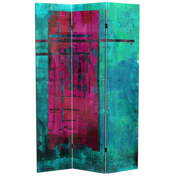 Oriental Furniture 6 ft. Magenta Printed 3-Panel Room Divider