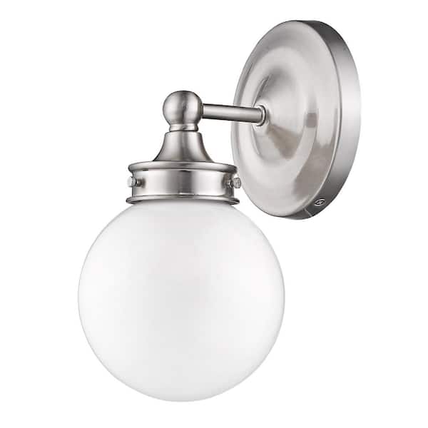 Acclaim Lighting Fairfax 6 in. 1-Light Satin Nickel Wall Sconce with White Globe Shade