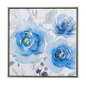 1- Panel Floral Framed Wall Art with Silver Frame 32 in. x 32 in.