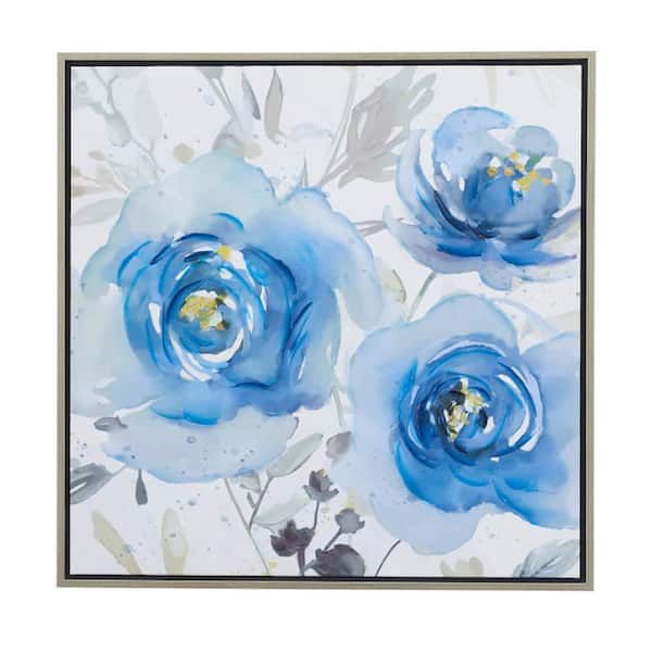 Litton Lane 1- Panel Floral Framed Wall Art with Silver Frame 32 in. x 32 in.