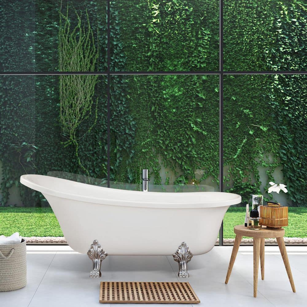 Geneva 69'' White Acrylic Clawfoot Soaking Bathtub