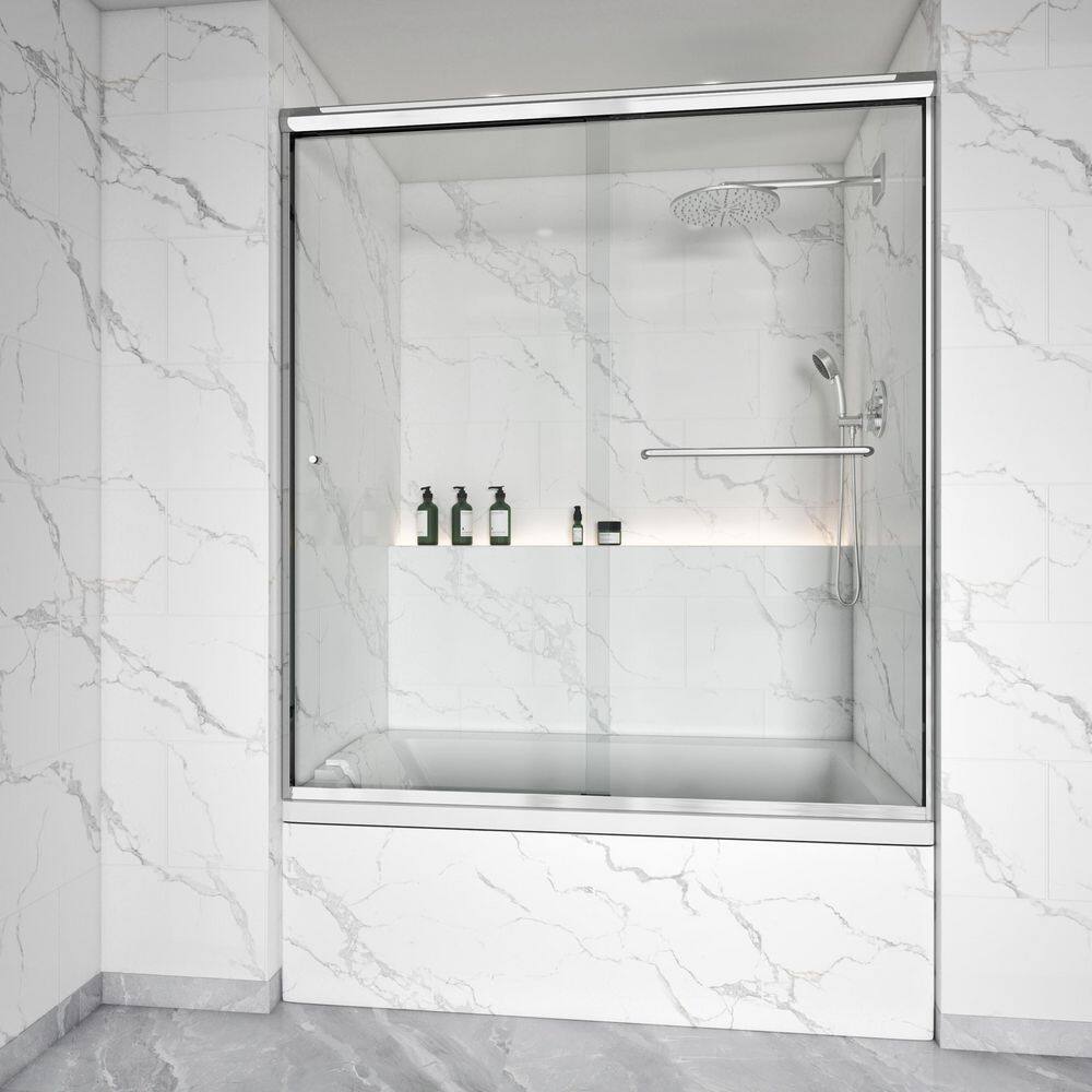 56-61 in. W x 66 in. H Double Sliding Framed Tub Door in Chrome with 5/16 in. Clear SGCC Tempered  Glass,1-Towel Bar price history on PriceWatchPro