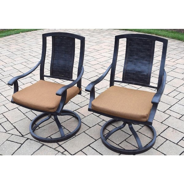 Oakland Living Vanguard Aluminum Patio Dining Chair with Sunbrella Canvas Teak Cushion (2-Pack)