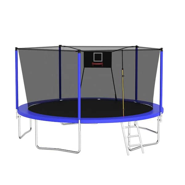 Unbranded 14 ft. Blue Trampoline Heavy-Duty Trampoline Sports Fitness Trampolines Outdoor Recreational Trampolines for Kids Adults